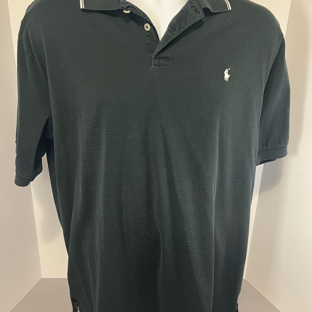 Ralph Lauren Golf Black Cotton Polo Short Sleeve Ribbed Large Pony Preppy